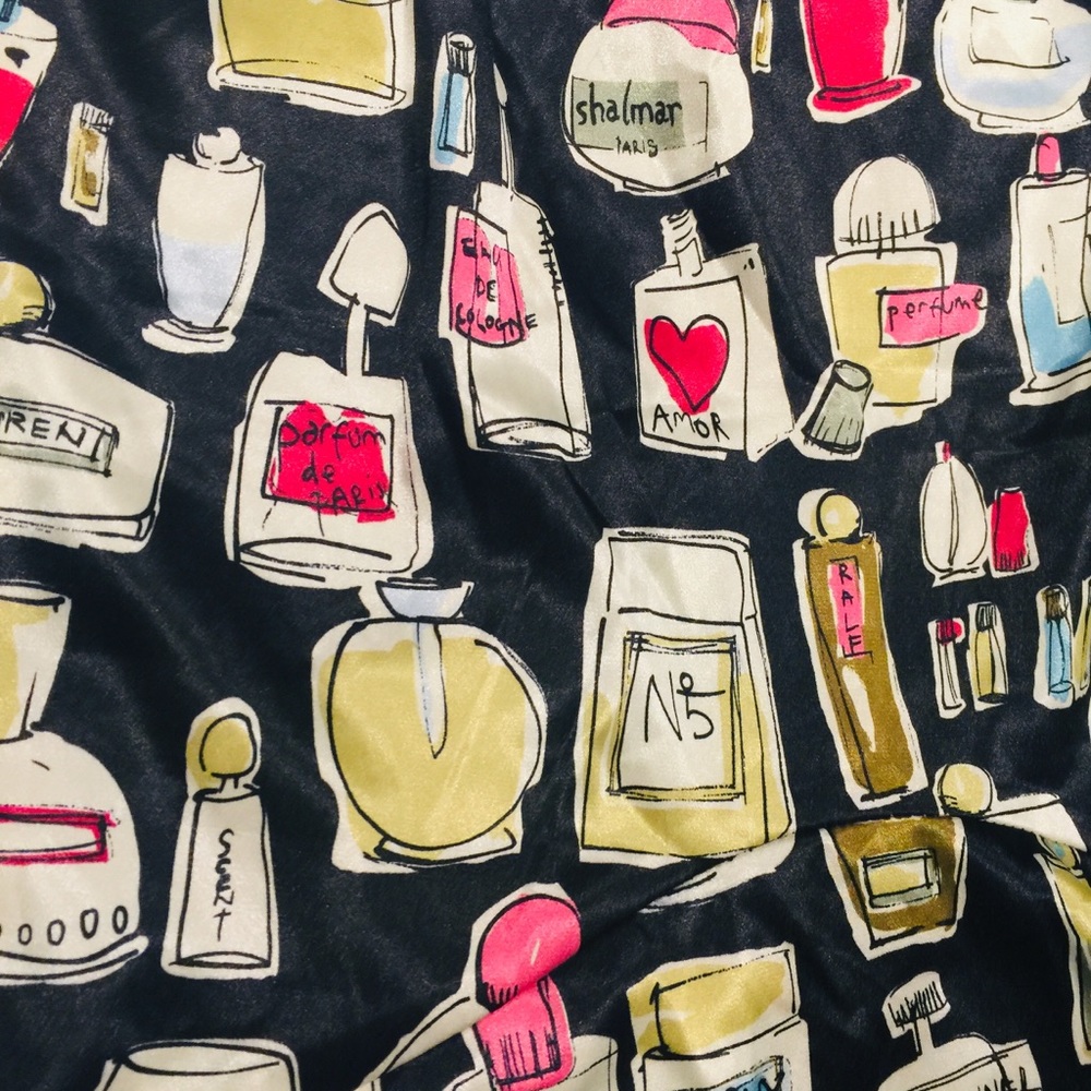 Anthropologie Black Multi-Color Perfume Print Midi Skirt - Picture 2 of 3
